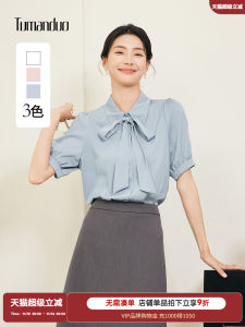 Tumando Blue Sash Butterfly Knot Shirt Womens Summer New Style Teaching Recruitment Interview Professional Commute Lightweight Office Shirt