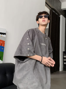 Áo Thun Nam Tay Ngắn Mùa Hè Màu Xám Nặng Thiết Kế Thời Trang Quần Áo Thường Ngày Dáng Rộng Cổ Tròn Tay Lửng Thương Hiệu Không Có