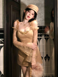 ชุดเดรสสายเดี่ยวประดับเพชรสไตล์ฝรั่งเศสหรูหราสำหรับงานปาร์ตี้วันเกิด ชุดเดรสผู้หญิงเอวสูง ชุดเดรสแขนกุด ชุดเดรสกระโปรงทรงเอ