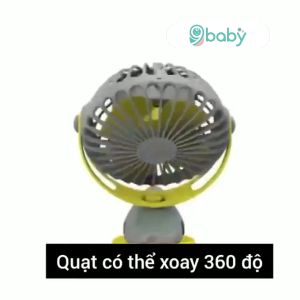 Quạt mini quạt kẹp xe đẩy cho bé 9BABY tích điện sạc pin usb tiện dụng xoay 720 độ hoạt động êm ái bảo hành 12 tháng màu vàng xám