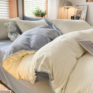 NAIYOUCHENG | Coral Fleece Houndstooth Bed Four Pieces Set Double Sided Warm