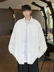Niche Design Korean Style White Shirt Mens High-Grade Ruffle Handsome Shirt Simple Casual All-Match Stand Collar Sun Protection Outerwear