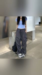 Women Casual Y2K Streetwear Cargo Pants Baggy Wide Leg Straight Long Pants Big Pockets Oversize Dance Pants Trousers