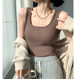 Trendy White Camisole Vest Womens Inner Wear Summer Outerwear Square Collar Wide Shoulder Strapless Top for Casual Daily Use