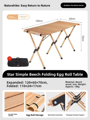 NatureHike | Portable Wooden Egg Roll Folding Outdoor Camping Table