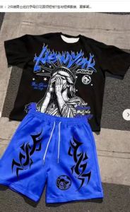 Hot selling new mens Statue of Liberty printed round neck breathable T-shirt and shorts outdoor comfortable two-piece set
