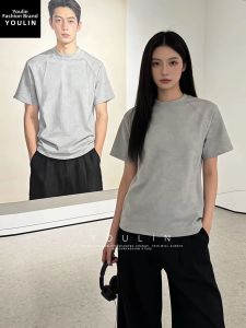 YOULIN | Light Gray American Boxy Cleanfit Thick T-Shirt
