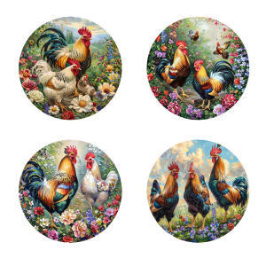 Rooster-printed coasters suitable for daily family gathering decoration offices anti-slip wooden coasters and festival gifts