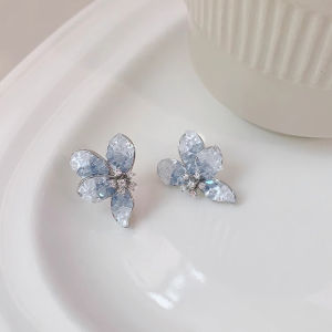Blue Zircon Butterfly Earrings Womens Pure Silver 2025 New Fashion Commuter Versatile High-End Clip-On Ear Jewelry Accessories