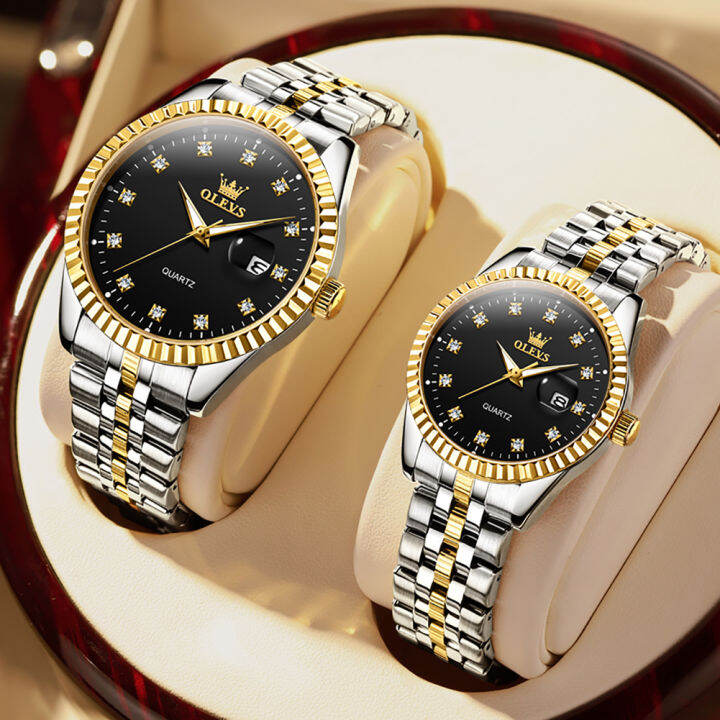 OLEVS jam tangan couple pasangan terbaru 2023 import original asli anti air berlian jam tangan couple elegan mewah rolex Lazada Indonesia