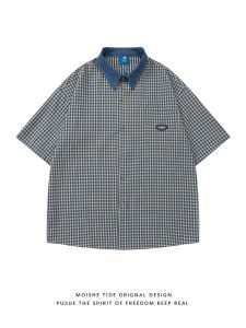 Retro Japanese Style Plaid Short Sleeve Loose Fit Casual Shirt for Men And Women Summer Trendy Clothing Youth Popular Fashion