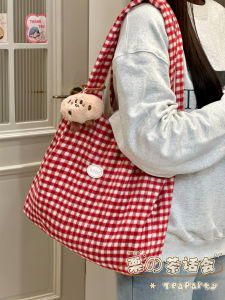 Autumn Winter Retro Plaid Woolen Single Shoulder Bag for Women Casual Large Capacity Handheld Tote Bag Korean Style Student Leisure