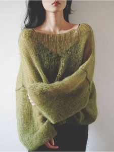 PAIBOLI | Womens Hollow Out Knitwear One Shoulder Cashmere Green Fashion Early Autumn Handmade Woven Top High End Feeling Maha Hair