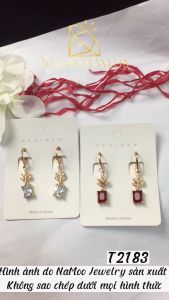 Bông Tai Bông Thả Nạm Đá Trằng Đỏ Vàng Hồng T2183