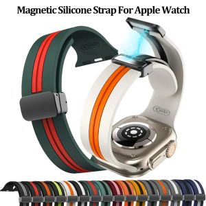Magnetic Strap for Apple Watch Ultra 2 Band 44mm 45mm 49mm 41mm 42mm 38mm 45 mm Silicone Bracelet for iWatch Series 7 8 SE 6 5