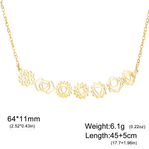 Charm Yoga 7 Chakra Flower Necklace Stainless Steel Retro Womens Sweater Chain Talisman Jewelry Gift
