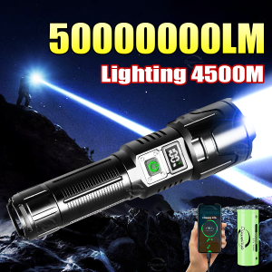 PAWEINUO Most Powerful LED Flashlight 5000000LM Super Bright Rechargeable Torch Light Zoom Long Range 4500M Camping Fishing Lamp