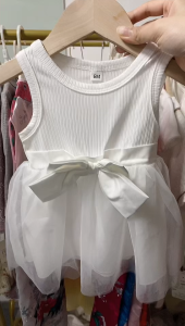 Baby Christening Dress for Girl Princess Sleeveless Casual Dresses Bow White Christening Baptismal Dress for Baby Girl Set Newborn Baby Clothes Wedding Birthday Formal Gown