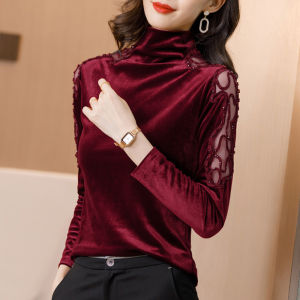 Chic Half High Collar Velvet T-Shirt Womens Base Shirt Spring Autumn Winter New Style Inner Wear Top Fashionable Base Layer