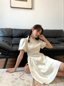 NIHAOKANONG | Đầm Cheongsam Mùa Hè Phối Đổi Dành Cho Nữ Ôm eo Tay Ngắn
