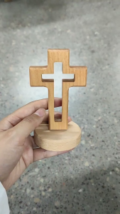 Wooden Cross Ornament With Stand Hollow Christian Cross Crucifix Table Decor For Easter Gift