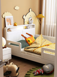 Solid Wood Childrens Bed with Fence Girl Princess Bed Single Bed 1 M 2 Boy Cream Wind Second Bedroom Patchwork Small Bed