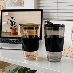 450ml Northern Lights Simple Straw Glass Large Capacity Coffee Mug With Lid & Straw Coffee Student Cup Travel Mug