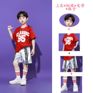 Childrens Jazz Performance Outfits School Sports Team Dance Show Short Sleeve Shorts Polyester Sequin round Neck Customizable