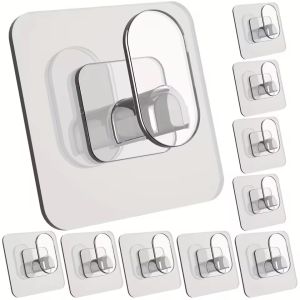 Feelife 10Pcs Enlarged and Thickeneded Strong Adhesive Hooks Bathroom Towel Hooks Door Back Hooks Waterproof and Traceless Universal Hooks Sturdy and Durable
