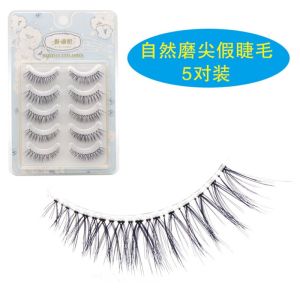 Natural Looking Handmade False Eyelashes Sharp Tip Enhance Eye Corner 5 Pairs Set Easy to Use Plastic Cotton Line Stem Artificial Fiber