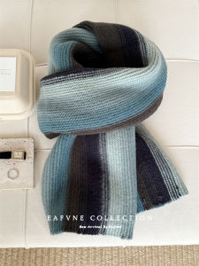 Nuoji Rainbow Gradient Knitting Scarf Female Autumn and Winter Thickening Warm Shawl K-style Couple Student Cute Scarf
