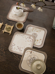 Thảm Đựng Cốc Bằng Đất Ngọc Bích Hai Mặt Chống Trượt Họa Tiết Mây Phong Cách Trung Hoa Mới Thảm Bàn Ăn Thấm Hút