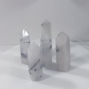 Natural Crystal Black Tourmaline Quartz Point Healing Stone Hexagonal Prisms 50-80mm Obelisk Wand Treatment Stone DIY Gift 1PC