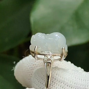 Earth-Meets-Sky Pixiu - Natural Jadeite & S925 Silver Adjustable Ring (Sku: S925ring31)