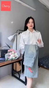 Quần jean nữ ống rộng rách gối CHERRY baggy dáng suông quần bò ống rộng nữ rách gối cạp cao cá tính chất denim đẹp T064