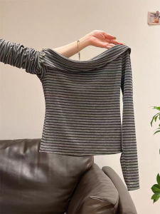 American Stripe Long Sleeve Slim Fit Womens T-shirt Spring Autumn ASOS Shoulder Drape Comfortable Breathable Cotton Clothing