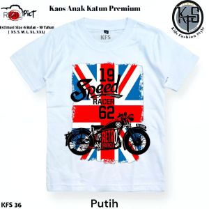 KFS 36 Baju Kaos Retro Motorcycle Blue Nevy Laki-laki Perempuan Katun Premium 1-10 Tahun