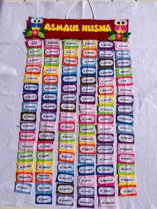 Hiasan kelas asmaul husna hiasan dinding asmaul husna bahan flanel 100% handmade