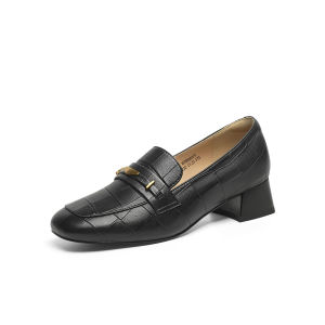 Reddragonfly | Autumn New Coarse Heel Metal Buckle Crocodile Pattern Sheepskin Loafer Shoes