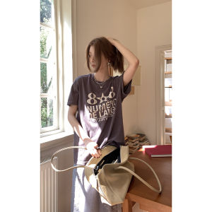 Áo Thun Cotton in Họa Tiết Mùa Hè Thoải Mái Rộng Rãi Tay Ngắn Mềm Mại Phong Cách Hàn Quốc Trang Phục Công Sở Áo Thun Nữ