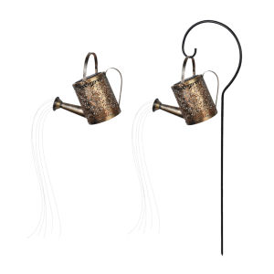 【New Arrival】 Metal Shower Watering Can Lamp Waterproof Solar Power Iron Sprinkle Kettle Light