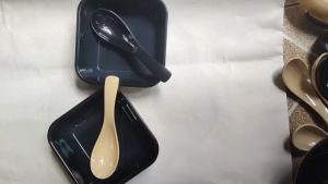 Tô vuông melamine đen bóng / nâu bóng / trắng bóng  tô bán chè - DV 96 : 15.1 x 15.1 x 1.9 cm / muỗng no25