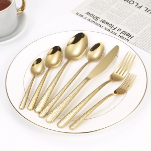ช้อนส้อม ด้ามลายทุบ ผิวขัดเงา คุณภาพดี ใช้ทนนาน มีสีเลส มีทอง