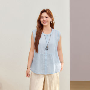 QLX | Loose Stripe Shirt for Plus Size Women Summer New Ramie