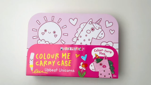 Upbeat Unicorns Easy To Carry Along Case Colouring Book For Kids With Stickers & 5 Colour Pens