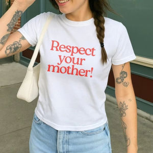 Sanrio | Respect Your Mother Retro Y2K Tee Funny Mother Day Gift Tshirt Women Crewneck Cotton Short Sleeve Modern and Trendy T-shirt