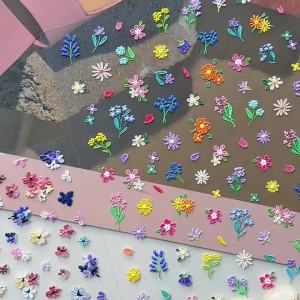 1/2Pcs 5D Embossed Oil Painting Nail Stickers Colorful Floral Nail Decal Spring Wildflower Sticker for DIY Manicure Design Decor