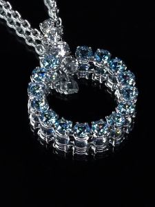 💖Swarovski💖Exalta round cut blue diamond pendant long necklace S925 sterling silver womens fashion necklace hypoallergenic non-allergenic Valentines Day gift birthday gift for girlfriend bestie