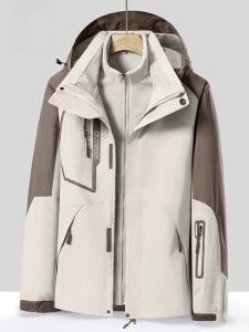 ROMON | Romon Mens Three-in-One Jacket Casual Loose Hiking Sport Windproof Polyester Fiber Long Sleeve Zipper Closure Outdoor Clothes