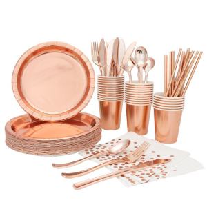 Disposable Table Supplies Degradable Paper Pure Rose Gold Coated Tableware Suit Environmental-Friendly Party Tableware Group